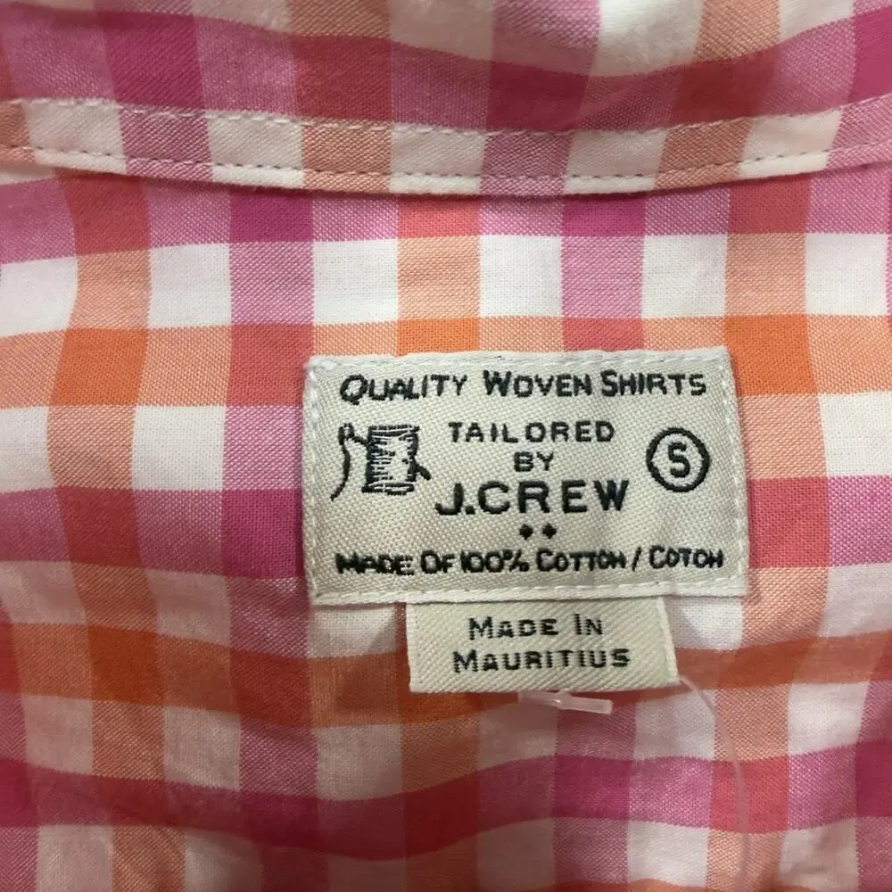 NWT J Crew Factory Mens Pink Orange Gingham Button Down Shirt Small‎ 100% Cotton
